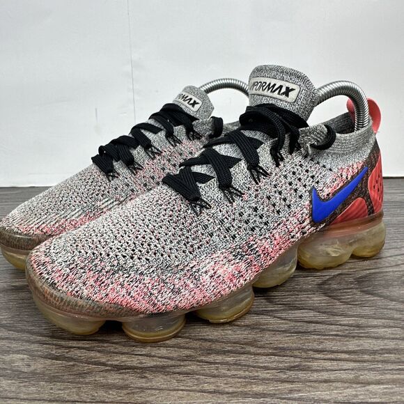 Nike Air VaporMax Flyknit 2 Sneakers Gray/Ultramarine/Hot Pink 942843-104 Sz 8.5 - Picture 1 of 11
